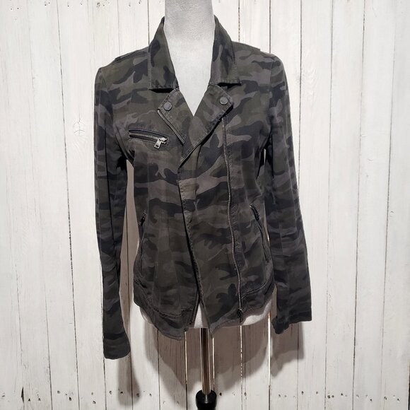 DKNY Women's M Jean Jacket Moto Bomber Gray Camo Cotton - Picture 1 of 7